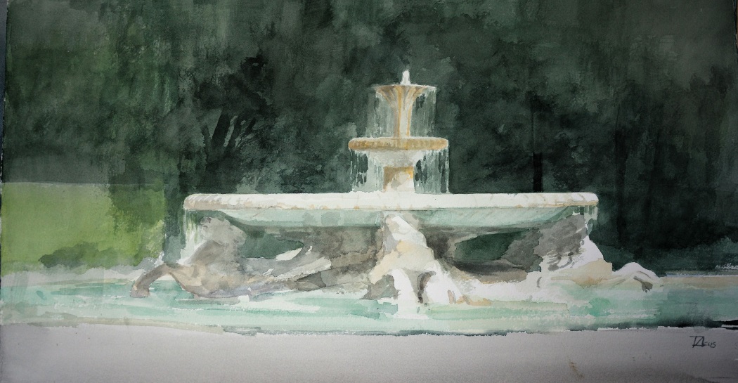 Silvano Tacus - Villa Borghese - la fontana, acquerello su carta, cm 51x32x51, 2018