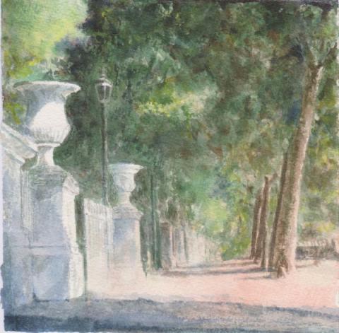 Raffaele Arringoli, Villa Borghese - Viale Canonica, acquerello su carta, cm 28,5x20, 2018