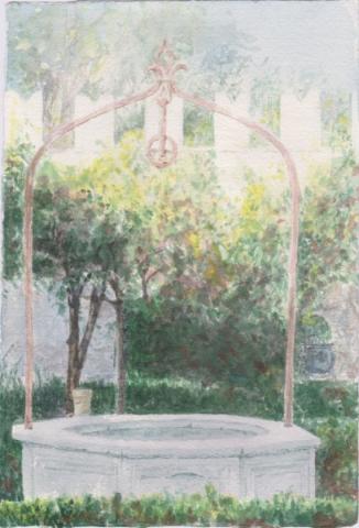 Raffaele Arringoli, Villa Borghese - il pozzo del Museo Canonica, acquerello su carta, cm 20x20, 2018